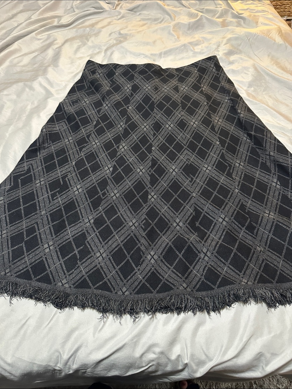 Max Studio Black Plaid Fringe A-Line Skirt